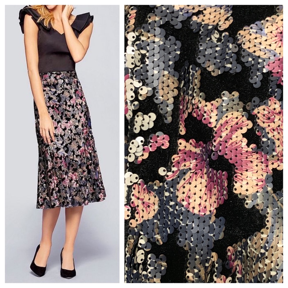 NWT Antonio Melani Velvet & Sequin Midi Skirt sz 0